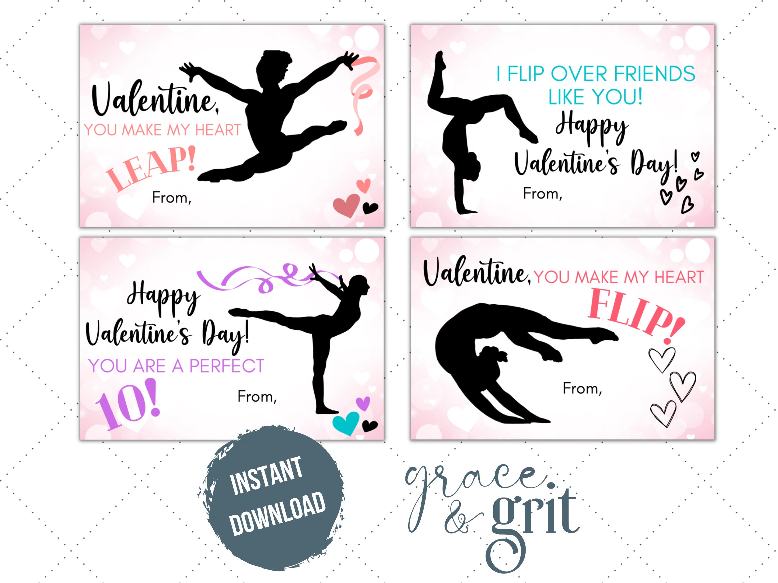 Gymnastics Valentine Cards for Kids School Classroom / Digital ...