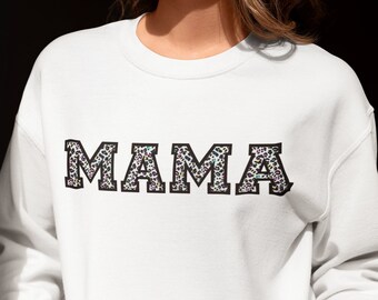 Leopard Mama Varsity Style Sweatshirt, Collegial Mama Shirt, Mothers Day Gifts, Mothers Day Shirt, Mom Shirt, Gift for Mom, Gift for Her