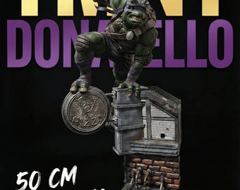 Diorama de Donatello - Statue TMNT peinte à la main sur le toit, collection Tortues Ninja