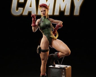 Diorama Street Fighter Cammy - Statue en résine 8K, téléviseur rétro, base de console Nintendo