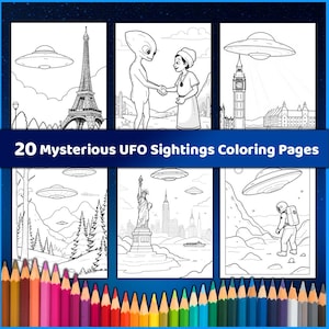 20 UFO Sightings Coloring Pages | Alien Abductions & Paranormal Art | Printable PDF for Kids and Adults | Instant Download