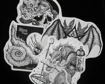 Occult Creature Sticker Set: Witchy Rat, Bat, Snail & Skull Cat