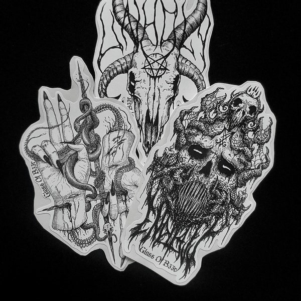 THE OCCULT Sticker Set / animal goat skull metal logo pentragram inverted cross witchcraft metalhead stickers