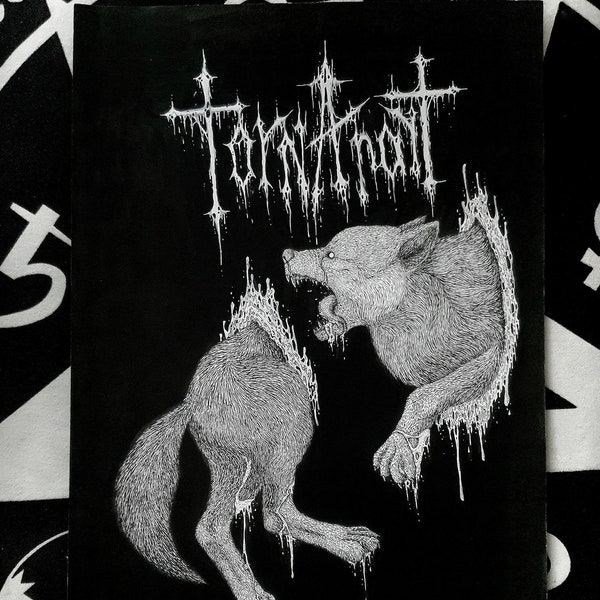 Original fineliner drawing "Torn Apart" // wolf dark art illustration