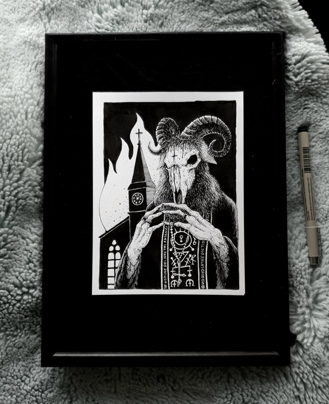 FIRE Original Artwork / Burning Church Occult Drawing Satanic ...
