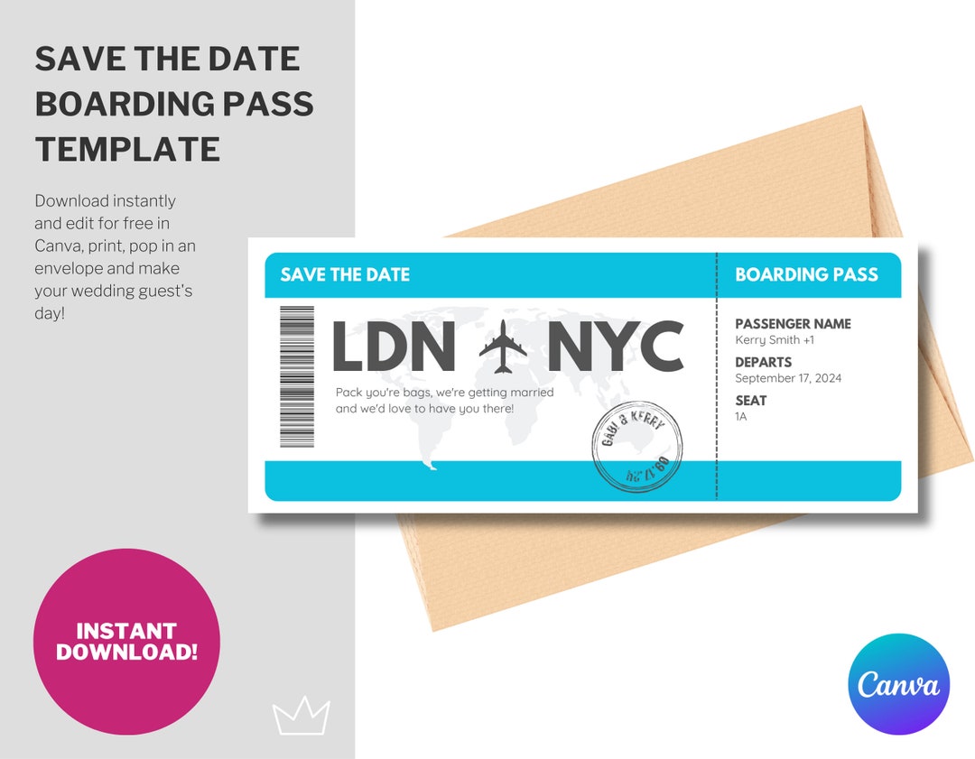 Save the Date Plane Ticket Template Wedding Jetset With Customizable