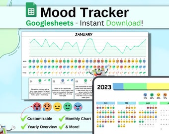 Mood Tracker, Google Sheets Template, Daily Mood Tracker, Mood Tracker Journal, Mood Chart, Emotion Tracker, Monthly Mood Tracker, Mood Log