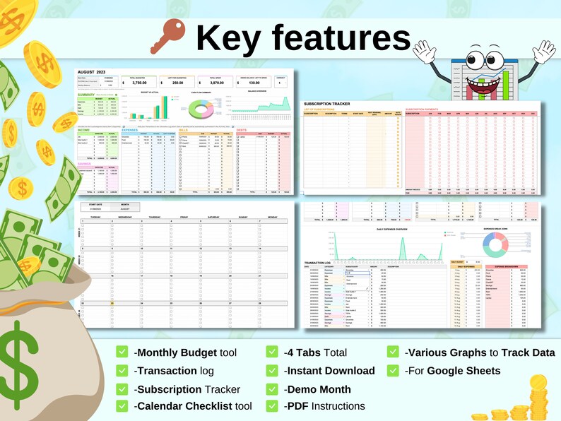Monthly Transaction Template.pdf Google Sheets Monthly Budget Template: Financial Planner (digital ...