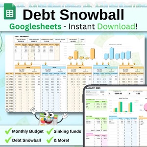 Debt Snowball, Monthly Budget Spreadsheet, Debt Payoff Tracker, Googlesheets, Paycheck Budget, Budget Planner, Expense Tracker, Bill Tracker