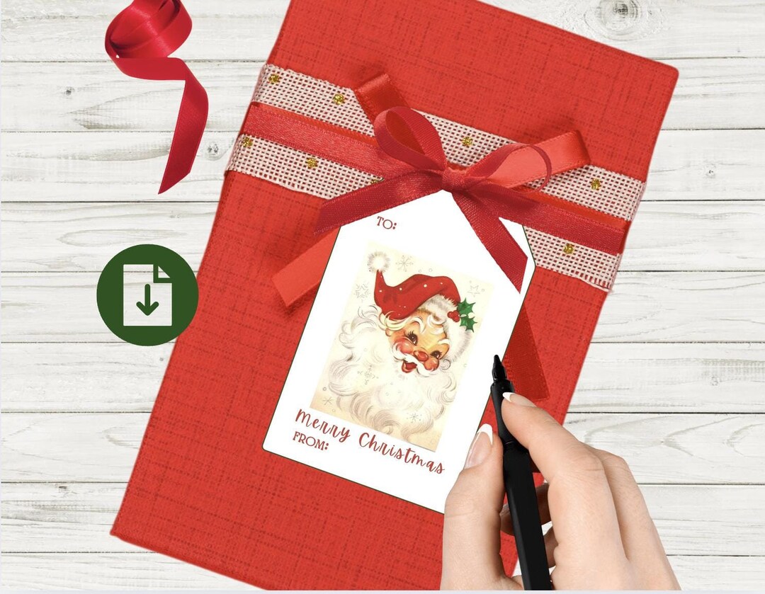 Printable Santa Tag, Vintage Santa Gift Tag, Holiday Tag, Digital ...