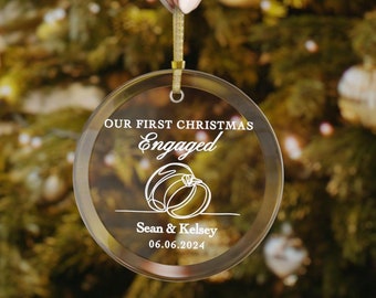 Custom First Christmas Engaged Keepsake - Glass Ceramic Ornament Engagement Gift
