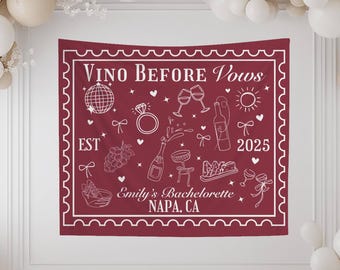 Vino Before Vows Custom Tapestry: Personalized Bachelorette Party Decorations, Wine Theme