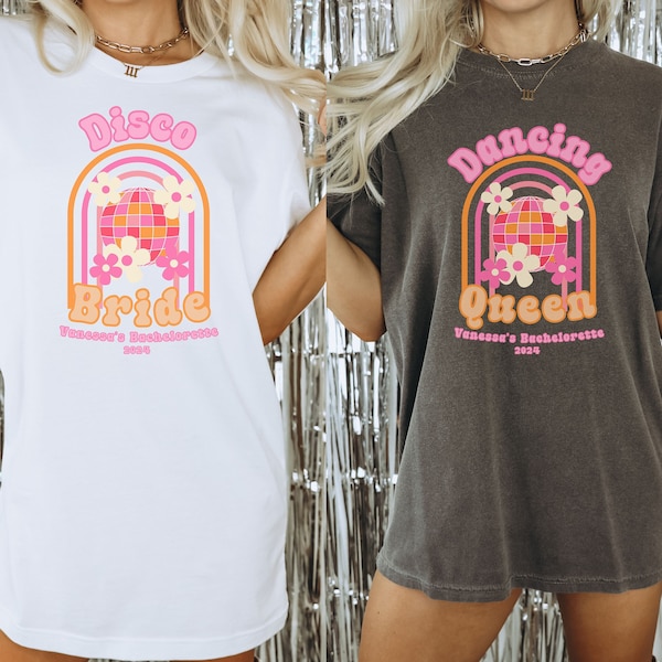 Personalized Disco Bachelorette Party Shirts, Custom Brides Last Disco Theme, 70s Retro Bridal Party Gifts, Comfort Colors Dancing Queen Tee