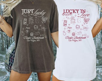 Personalized Lucky In Love Bachelorette Tshirts - Custom Comfort Colors Bridal Party Shirts Gift