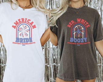 Custom 4th of July Bachelorette Shirts, Personalized Red White and Boozy Tshirt, Independence Day Bridal Party Gifts, America Red White Blue