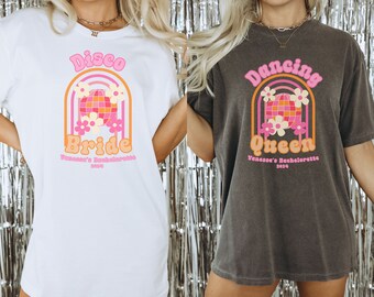 Custom Retro Bachelorette Party Shirts Personalized Disco Bachelorette Shirt Brides Last Disco Tshirt Dancing Queen Bridal Party Gifts