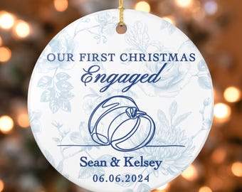 Custom Engagement Ornament Personalized Engaged Ornament Chinoiserie Christmas Gift Stocking Stuffer Ceramic Christmas Gift for Her