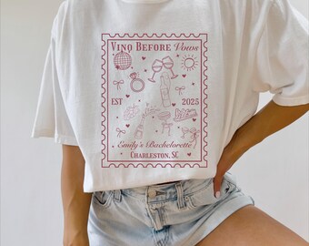 Custom Vino Before Vows Bachelorette Group Shirts Personalized Winery Theme Bridal Shower Bridal Party Gifts Matching Bridesmaid Tshirts