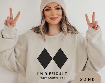 Skiing Sweatshirt, Double Black Diamond Sweatshirt, Gift for Ski Lover, Ski Snowboard Crewneck, Funny Skiing Tee, Im Difficult But Worth It