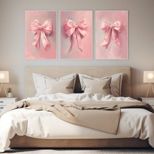 Lot de 3 impressions noeud rose, art mural coquette, déco tendance chambre d'ado, art mural chambre d'enfant, déco appartement universitaire, art mural girly imprimé pastel image 3