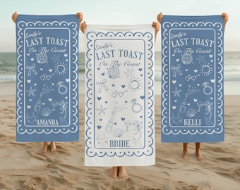 Custom Bachelorette Beach Towel Personalized Last Toast On The Coast Bachelorette Party Pool Towel Bridal Party Gifts Beach Bachelorette