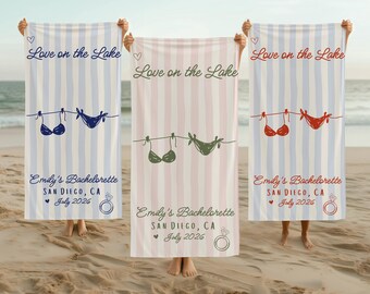 Custom Bachelorette Beach Towel Personalized Love on the Lake Bachelorette Party Pool Towel Bridal Party Gifts Beach Bachelorette