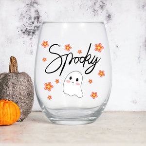 Spooky Ghost Stemless Wine Glass, Cute Wine Glass Gift, Wine Gift for Friend, Wine Lover, Unique Wine Gift