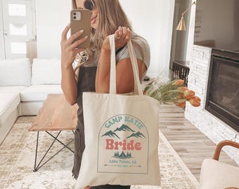 Personalized Camp Bachelorette Tote Bag - Custom Name Bridal Party Gift Bags