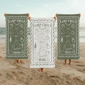 Custom Bachelorette Beach Towel Personalized Camp Bachelorette Party Pool Towel Custom Bridal Party Gifts Camping Bachelorette Lake Theme