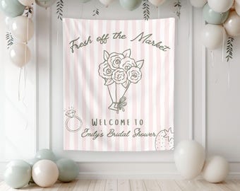 Custom Fresh Off The Market Bridal Shower Banner Shes Off The Market Personalized Bridal Shower Backdrop