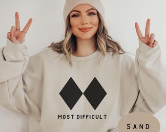 Skiing Sweatshirt, Double Black Diamond Sweatshirt, Gift for Ski Lover, Ski Snowboard Crewneck, Funny Skiing Most Difficult Shirt