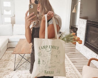 Camp Bachelorette Bag Custom Bridal Party Gift Bags Personalized Camp Bachelorette Name Canvas Tote Bags Lake Bachelorette Decor