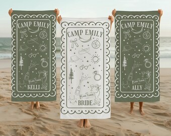Custom Bachelorette Beach Towel Personalized Camp Bachelorette Party Pool Towel Custom Bridal Party Gifts Camping Bachelorette Lake Theme