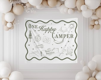 Custom One Happy Camper Birthday Tapestry: Camp Theme Backdrop