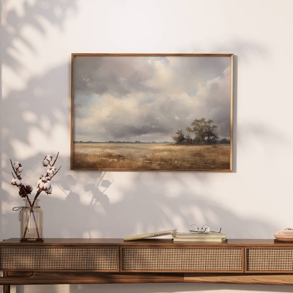 Rustic Landscape Country Farmhouse Print, Warm Tone Print, Neutral Landscape Wall ArtVintage Home Decor, Digital Download