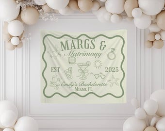 Custom Margs and Matrimony Tapestry - Personalized Bachelorette Banner Photo Backdrop