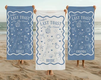 Personalized Bachelorette Beach Towel Custom Last Toast On The Coast Bachelorette Party Pool Towel Bridal Party Gifts Beach Bachelorette