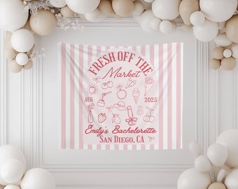 Fresh Off The Market Bachelorette Tapestry Shes Off The Market Custom Tapestry Personalized Bachelorette Decor Market Bridal Shower Backdrop
