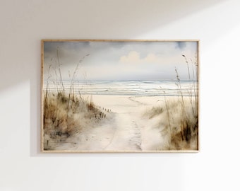 Vintage Neutral Beach Print, Landscape Wall Art, Soft Coastal Landscape, Beach House Decor, Coastal Digital Download