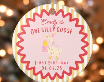 Custom One Silly Goose First Birthday Ornament - Personalized Ceramic Christmas Ornament Gift