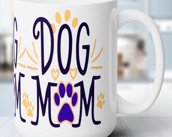 Taza de cerámica "Dog Mom" de 15 oz, sin plomo ni BPA, apta para microondas y lavavajillas