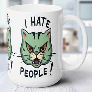 Kubek ceramiczny „I Hate People” dla miłośników kotów, 15 uncji – bez ołowiu i BPA – można używać w kuchence mikrofalowej i myć w zmywarce