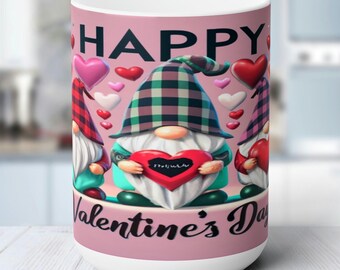 Adorable taza de café con diseño de gnomos del día de San Valentín, regalo navideño para los amantes del café, cerámica blanca de 15 oz