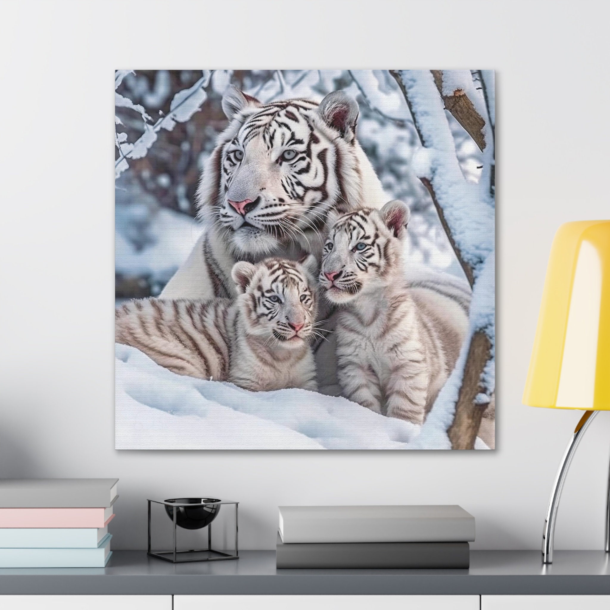 White Tiger Needlepoint Mother and Cubs Printed Canvas 
