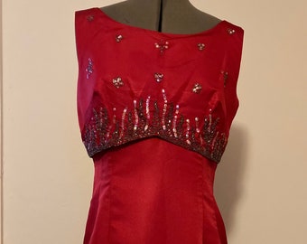 1960s Red Beaded Sequined Dress