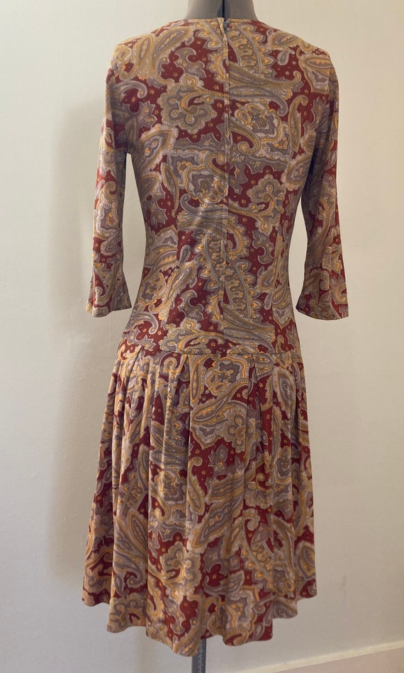 1970s Paisley Knit Drop Waist Dress - image 3
