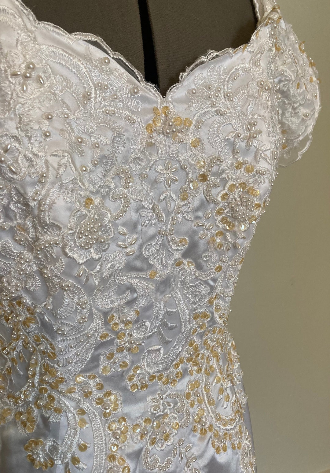 Pearl Sequin Lace Wedding Gown S Etsy