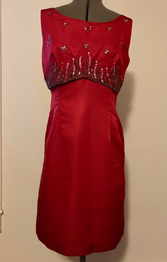 1960s Red Beaded Sequined Dress