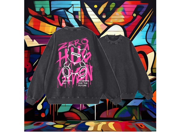 Acid Wash Oversized Sweatshirt – Back Print, 100% Cotton