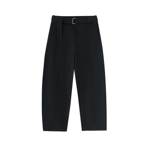 Twisted Seam Cotton Pants: Belted Loose Fit - Casual Office Style